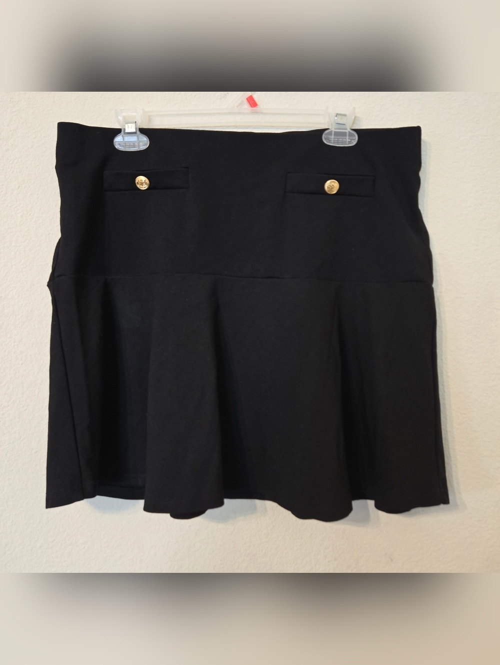 Classic Black Skater Skirt with Gold Button Accents